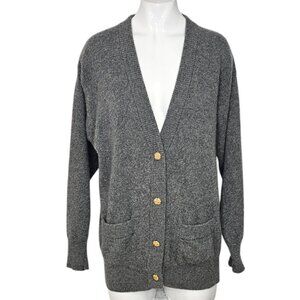 Nell Womens 100% Cashmere Button Front Cardigan, Grey Heathered, Sweater, Size L